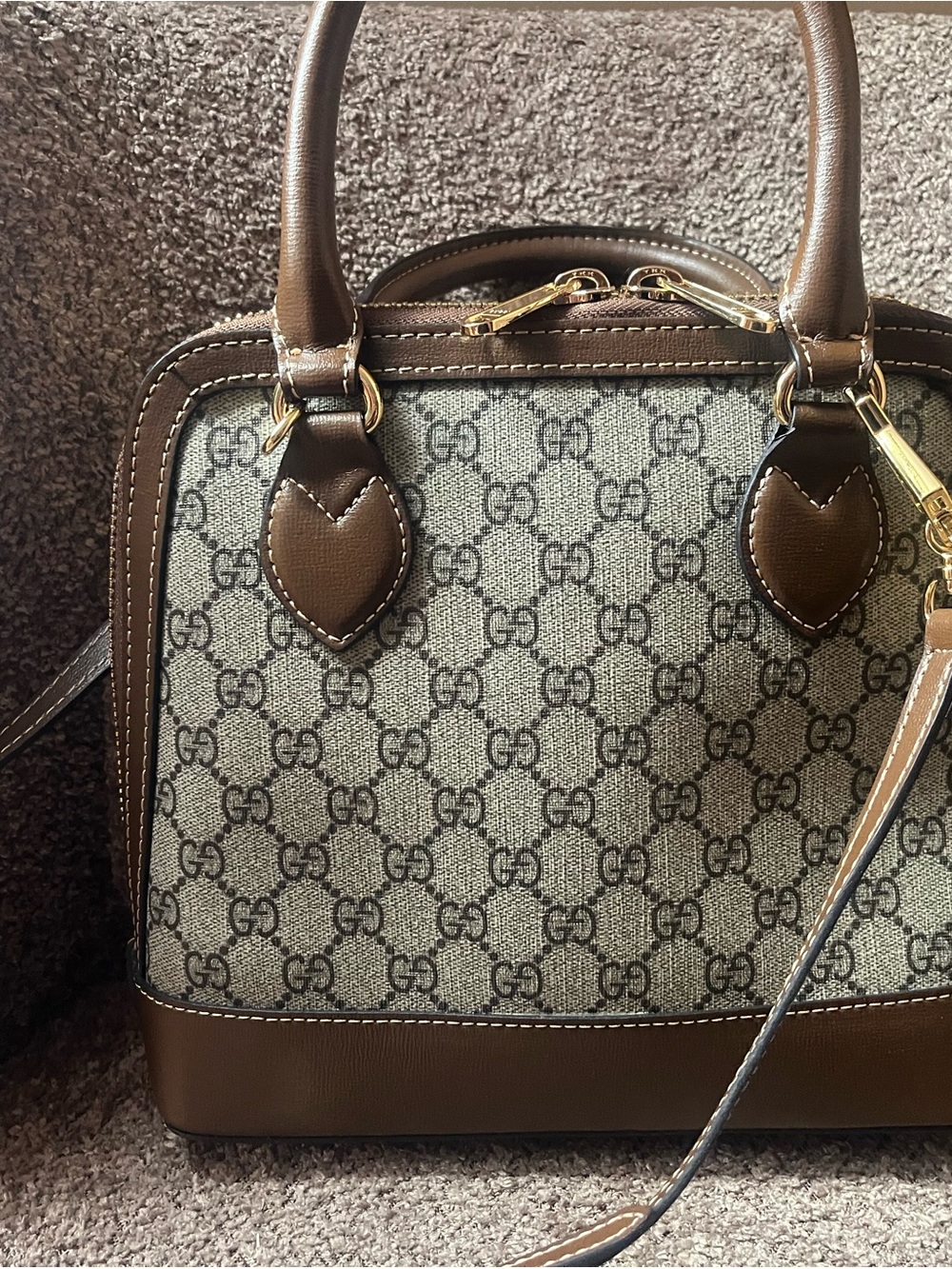 Brown GG Canvas Satchel with Gold Horsebit Detail - Picture 4 of 7